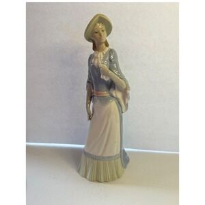 Zaphir Spain Lady Figurine Blue Dress Hat Lladró Style Porcelain 11.5 in Vintage